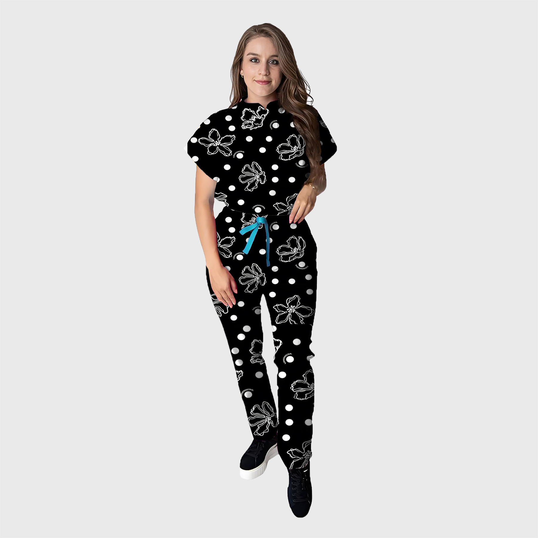 Women's Floral Printed Scrub Set CPJO2