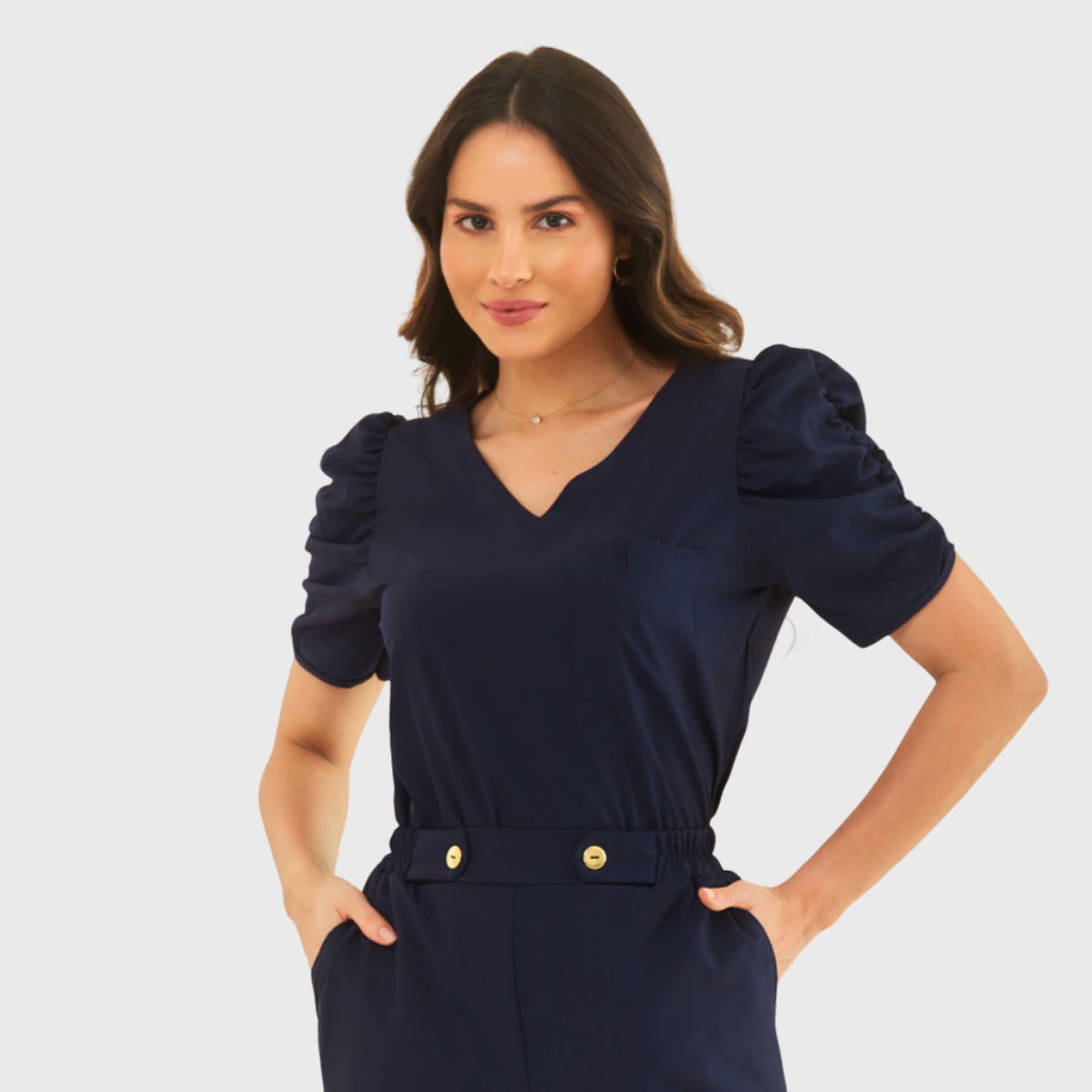 Women's V-Neck Puff Sleeve Scrub Top