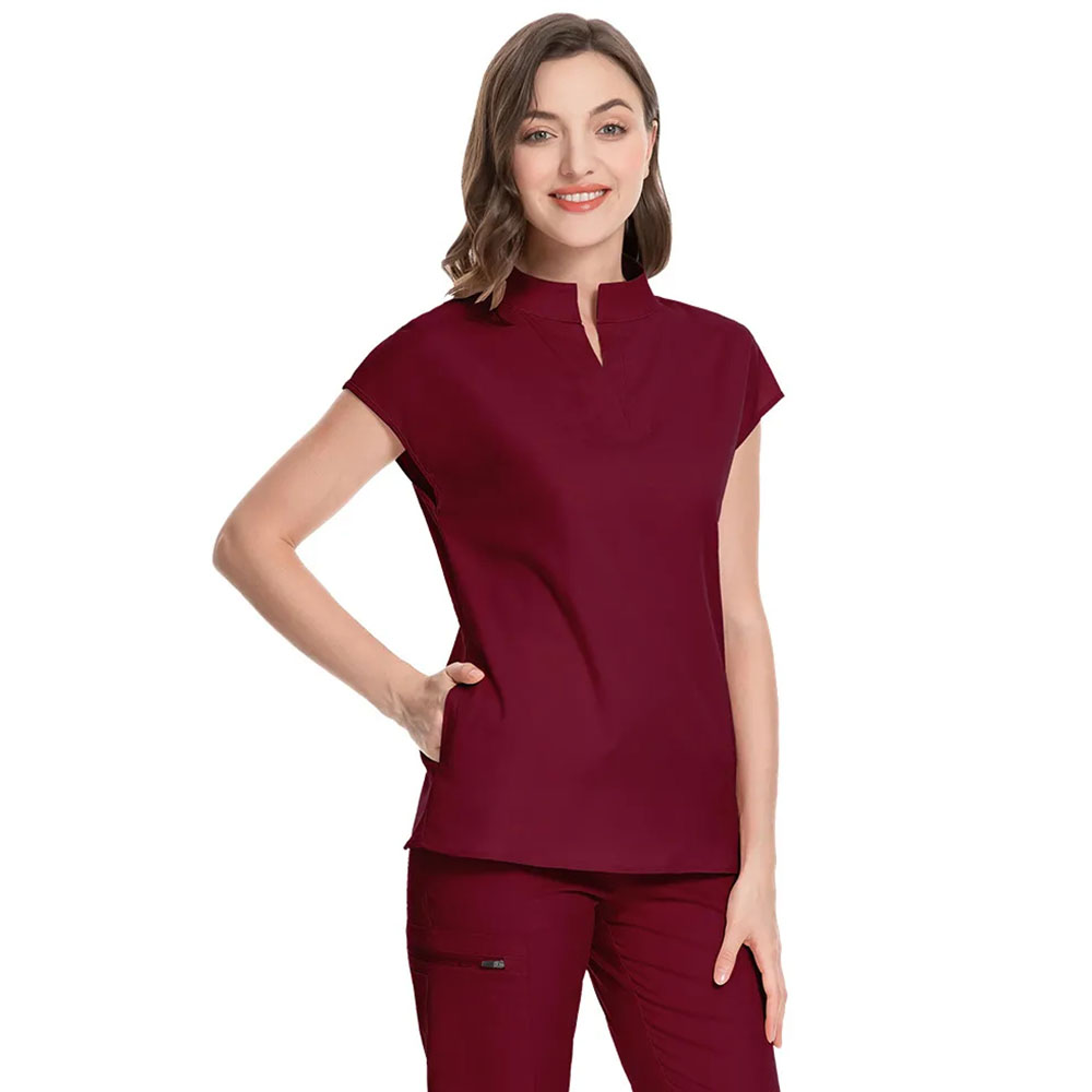 Women's Stand Collar Thin Scrub Top 24020046