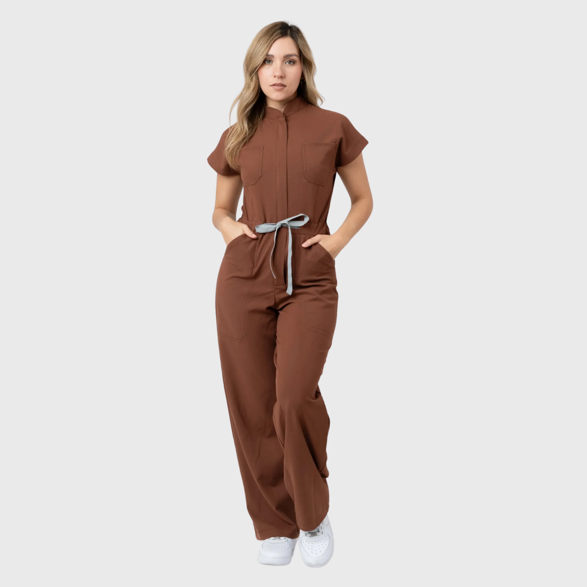 Women's 4 Pockets Drawstring Flared Scrub Jumpsuit Jog009