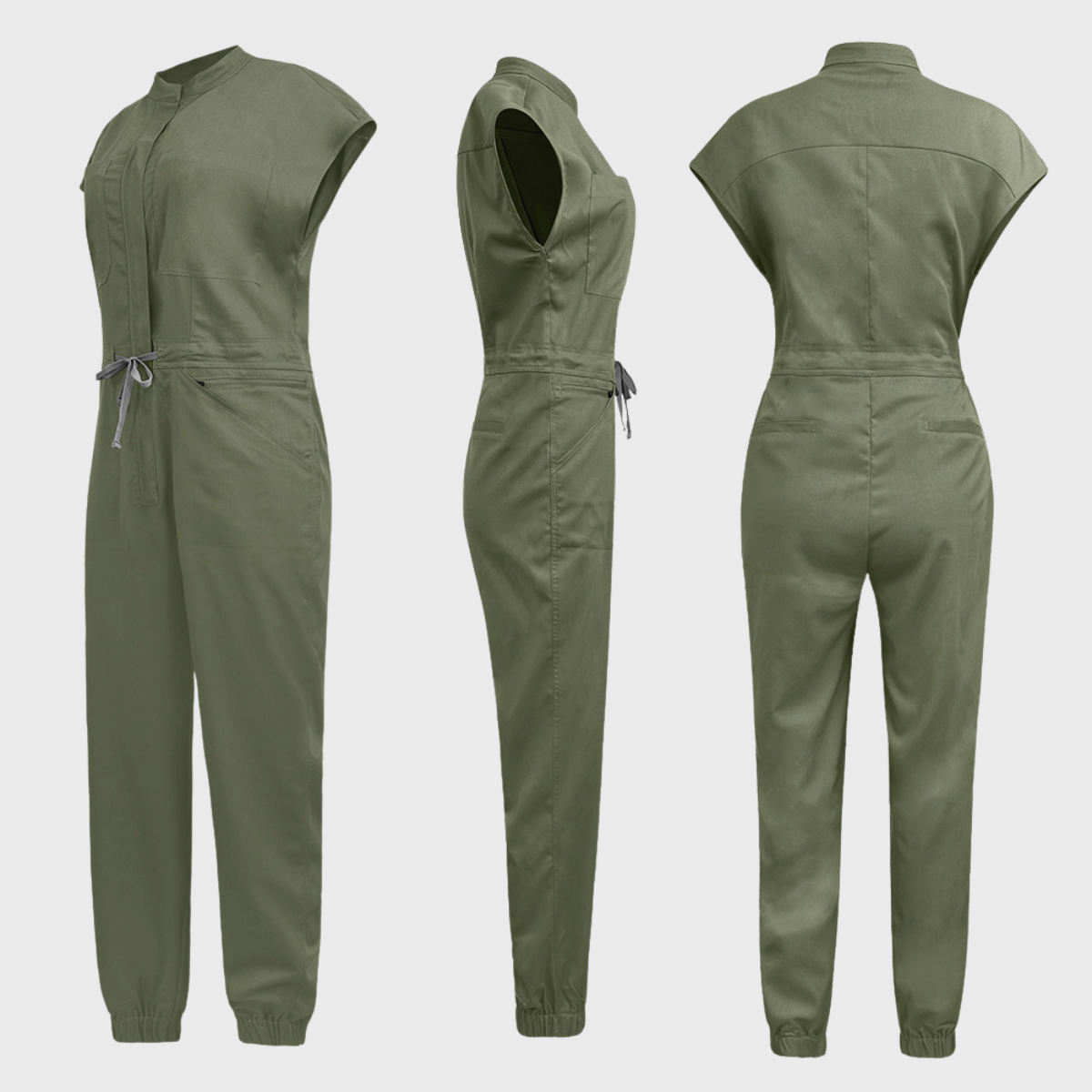 Women's Front Zip 8-Pocket Cargo Scrub Jumpsuit S2