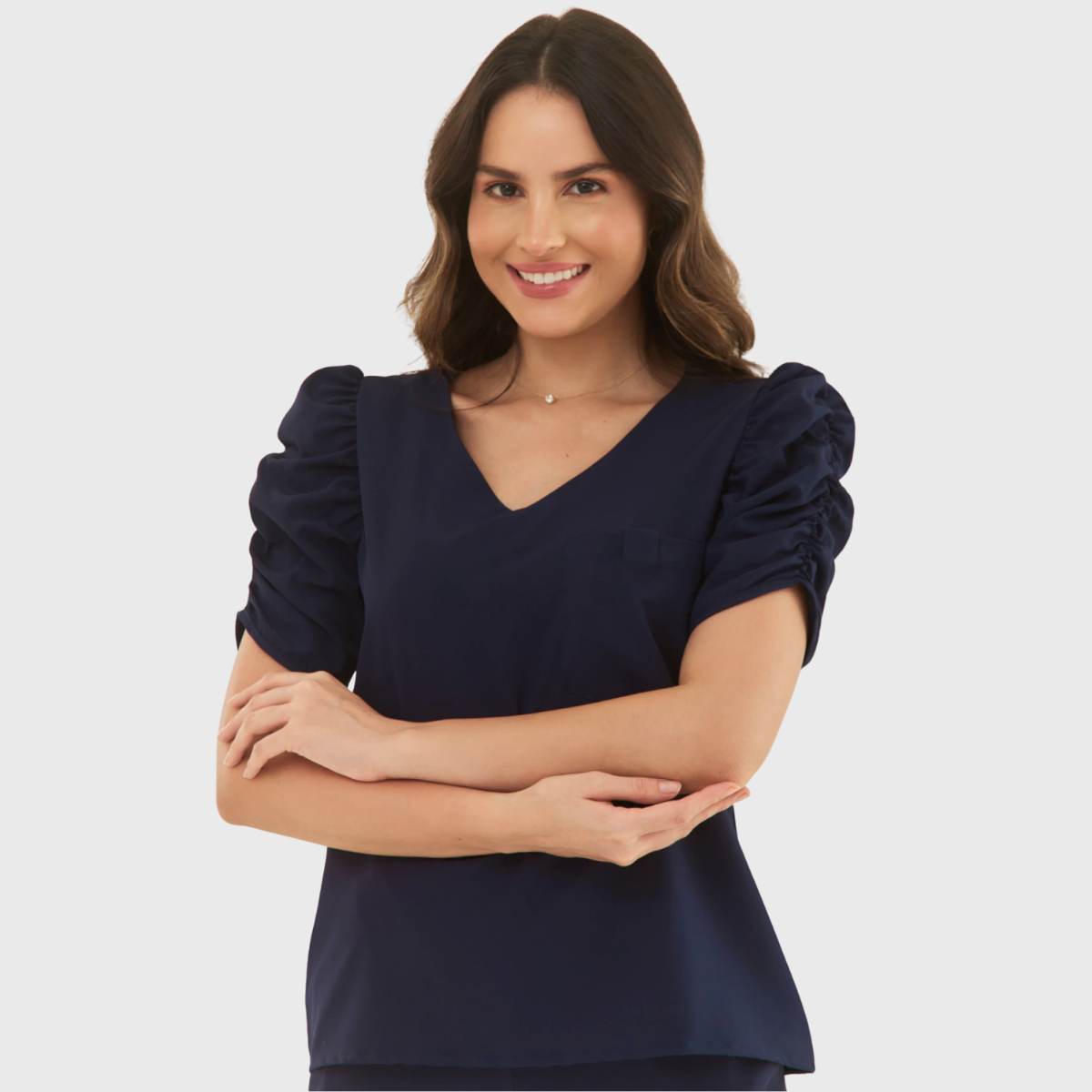 Women's V-Neck Puff Sleeve Scrub Top