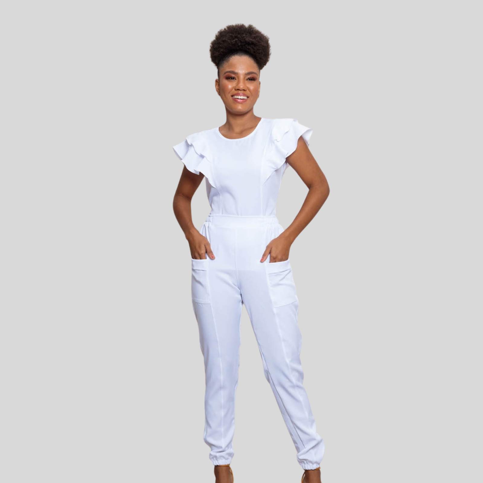 Women's Two Pockets Scrub Pants with Leg Elastics