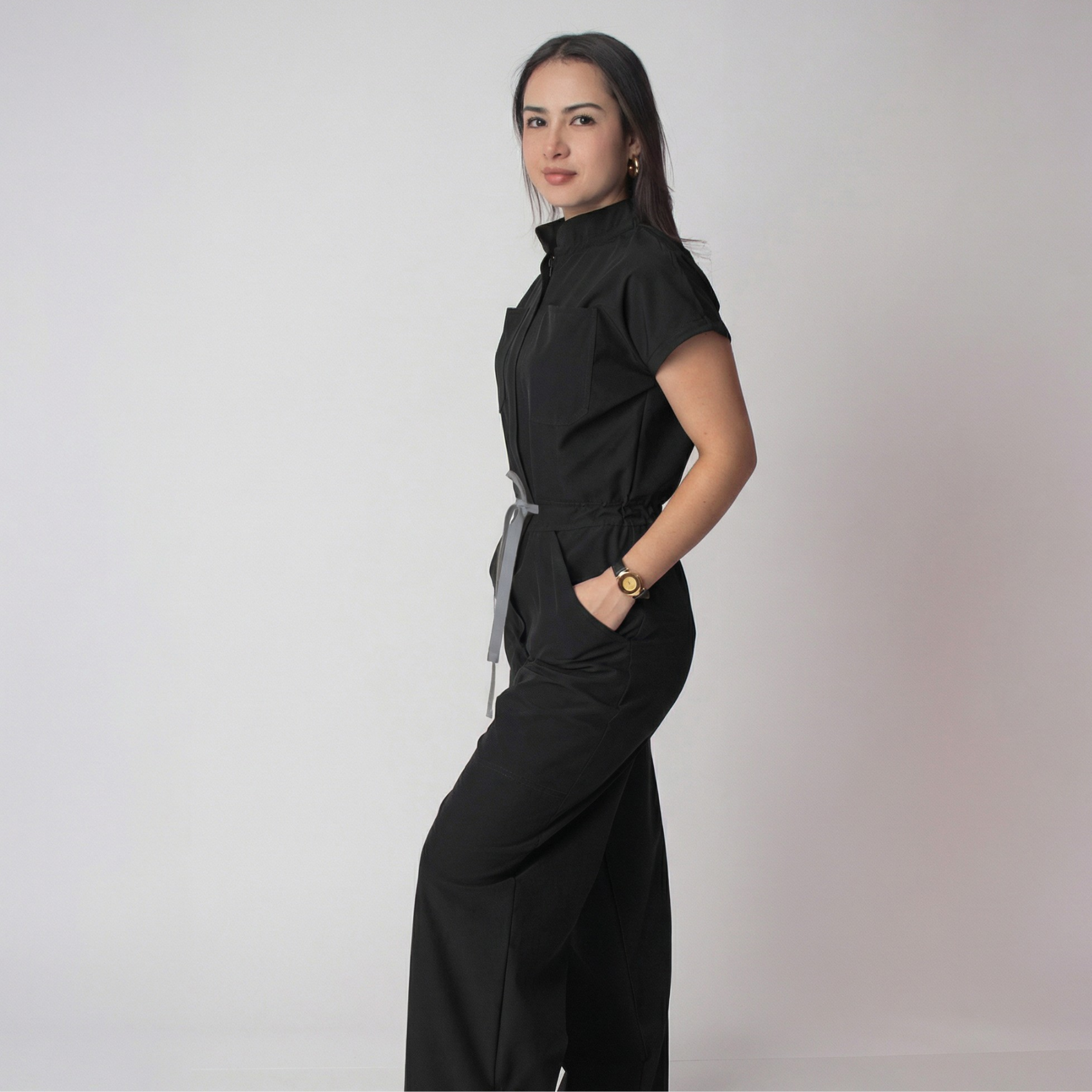 Women's 4-Pocket Wide-Leg Relaxed Fit Scrub Jumpsuit