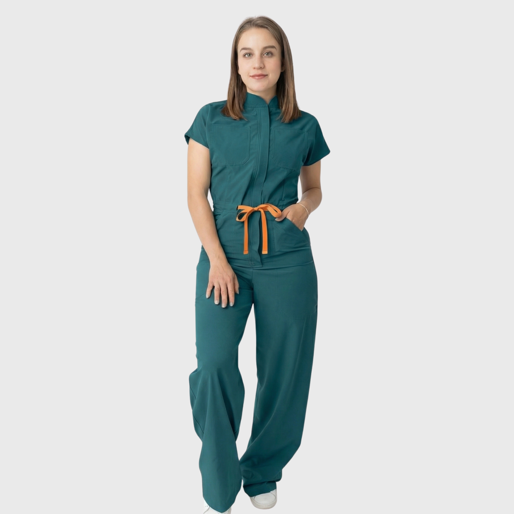 Women's 4-Pocket Wide-Leg Relaxed Fit Scrub Jumpsuit