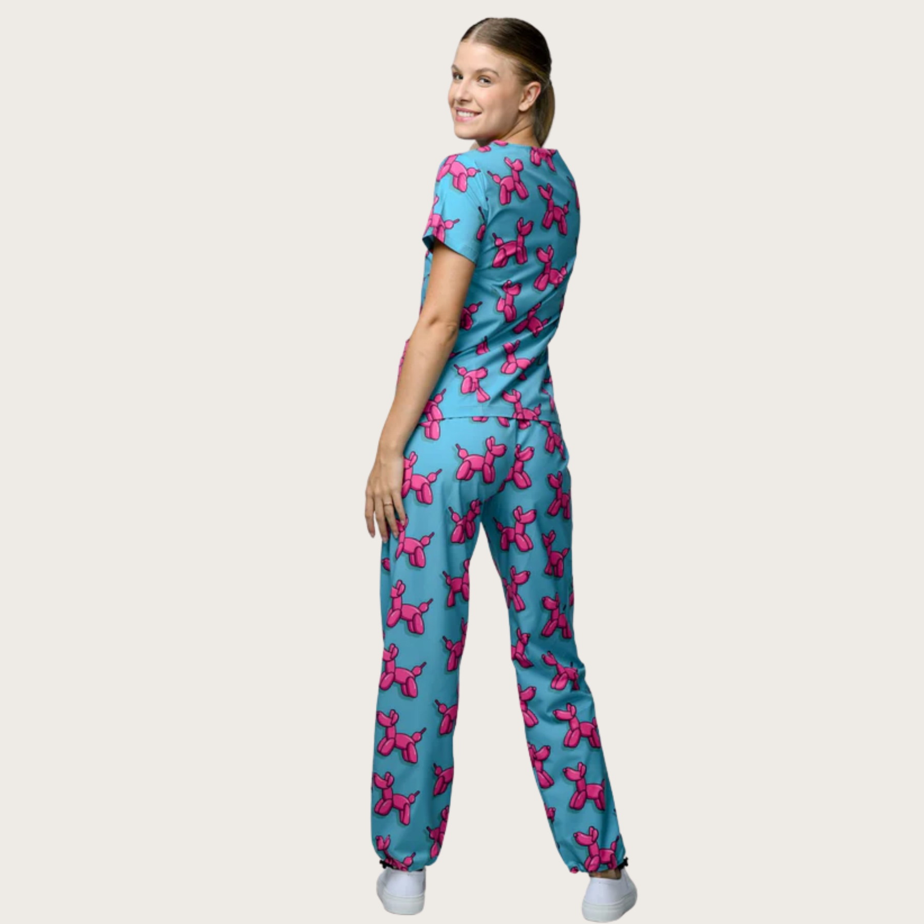 Women's Balloon Dog V-neck Scrub Top