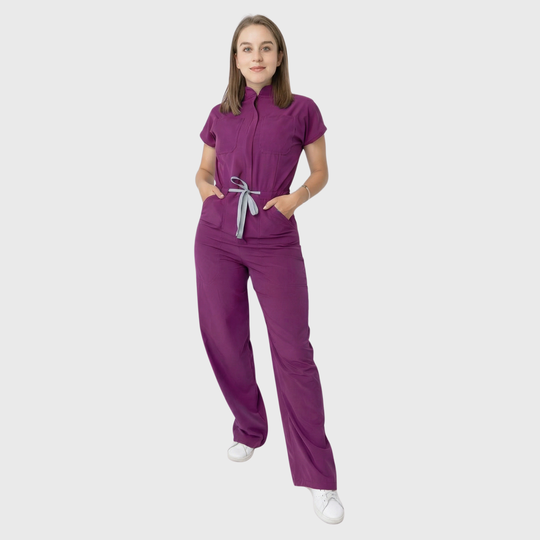 Women's 4-Pocket Wide-Leg Relaxed Fit Scrub Jumpsuit