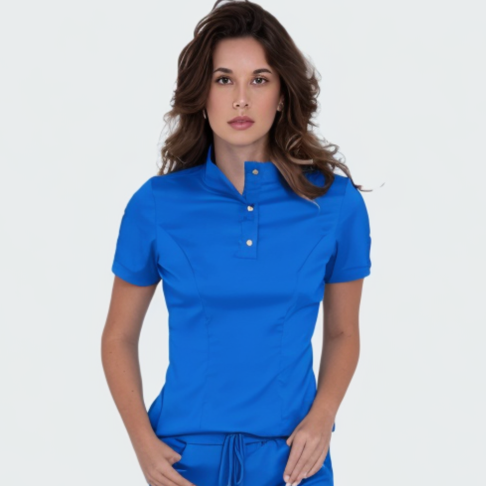 Women's Button Stand Collar Side Zipper Scrub Top™