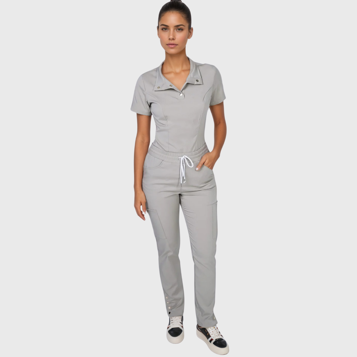 Women's Button Mandarin Collar Slim Fit Scrub Top™