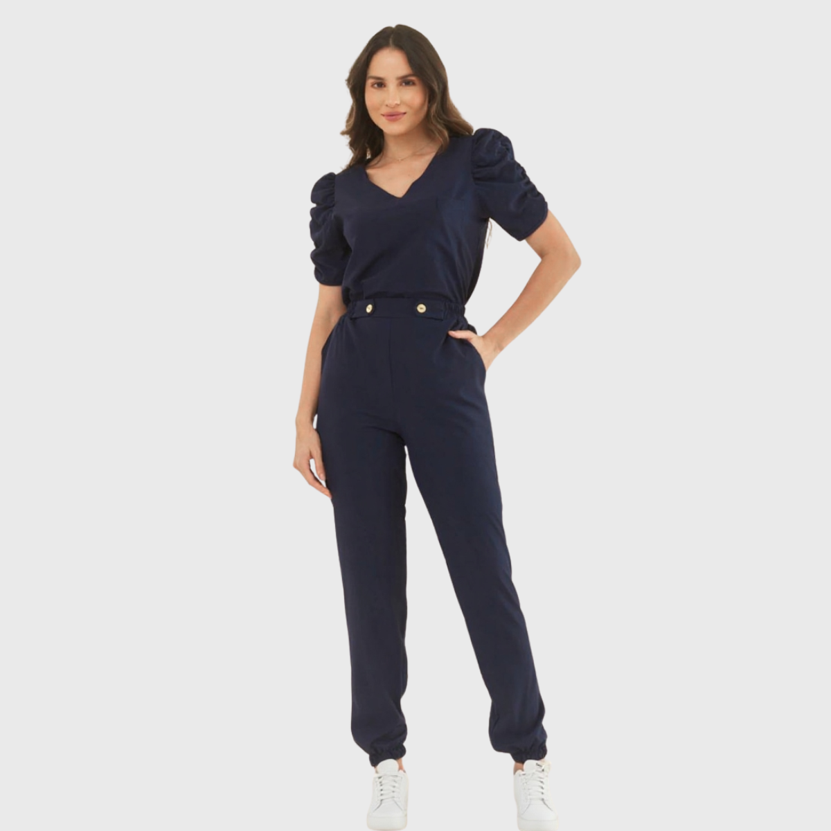 Women's V-Neck Puff Sleeve Scrub Top