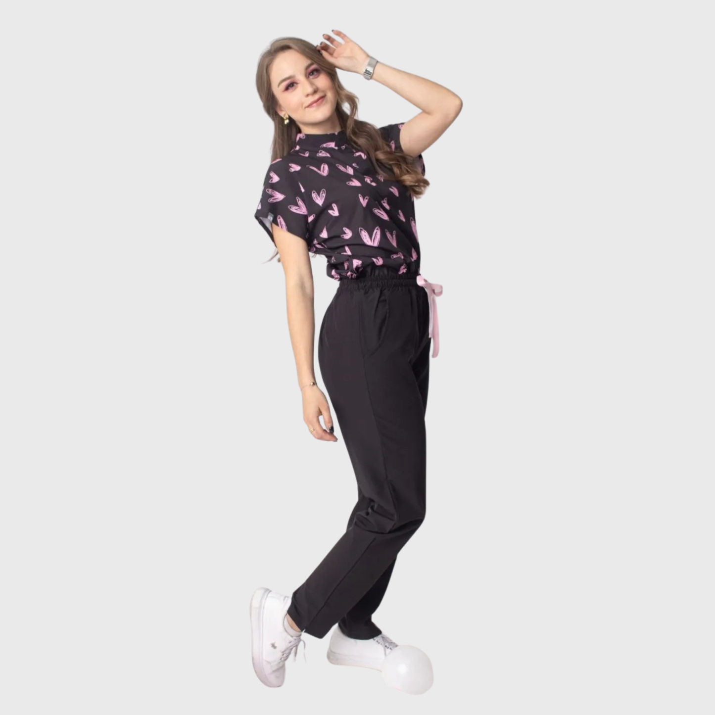 Women's Black Printed Scrub Set JOJS3
