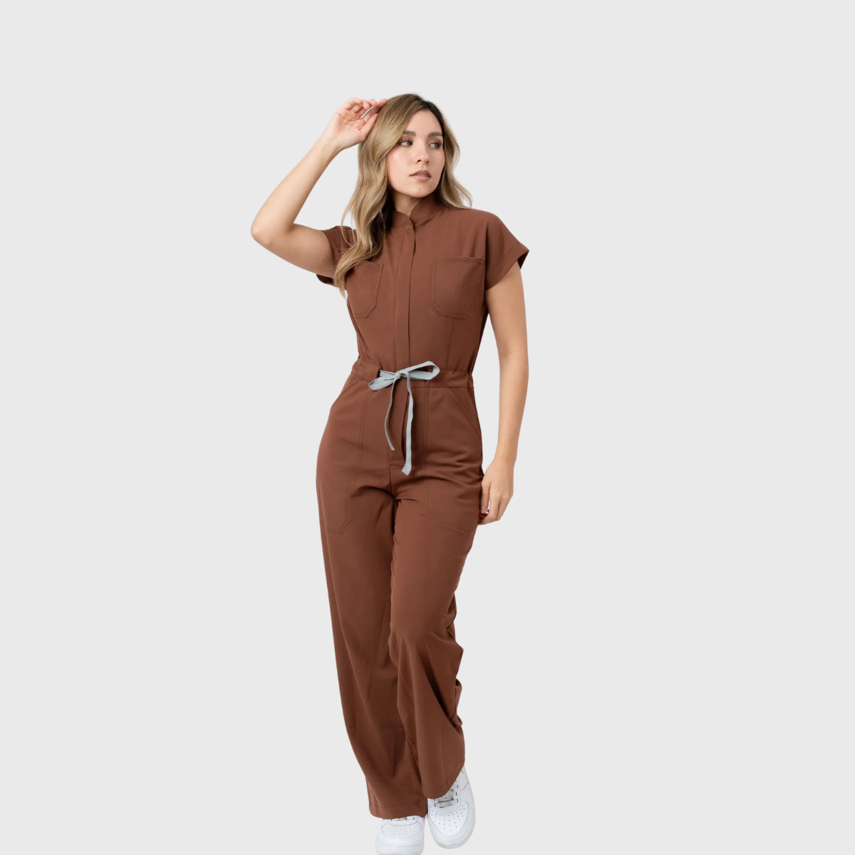 Women's 4 Pockets Drawstring Flared Scrub Jumpsuit Jog009