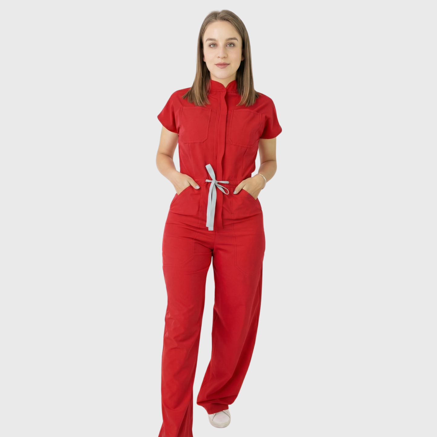 Women's 4-Pocket Wide-Leg Relaxed Fit Scrub Jumpsuit