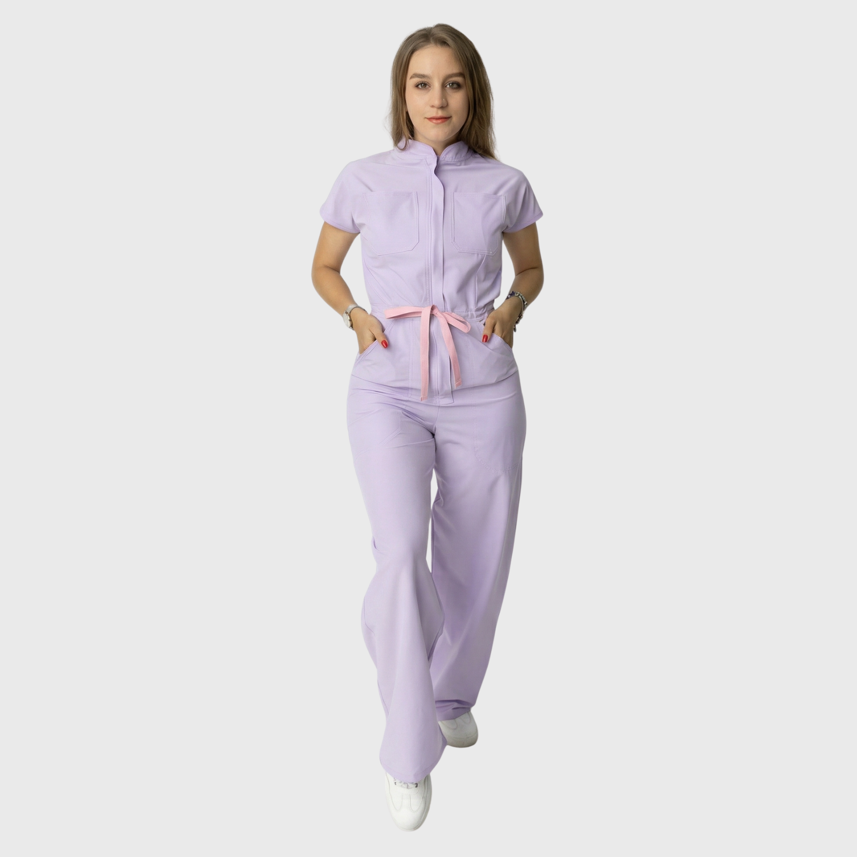 Women's 4-Pocket Wide-Leg Relaxed Fit Scrub Jumpsuit