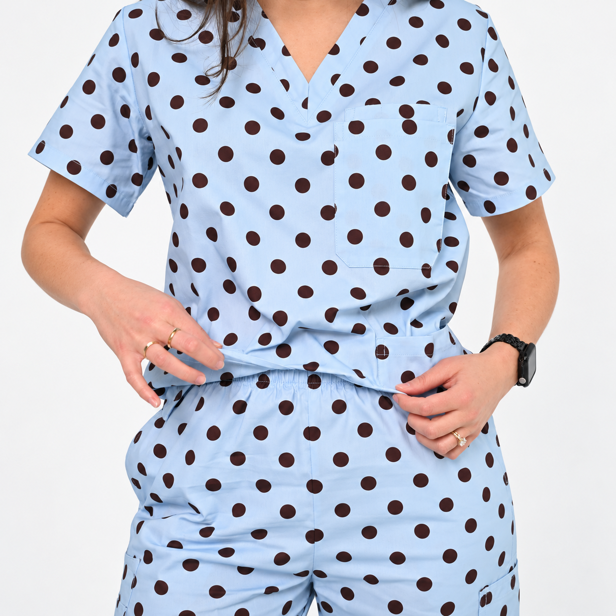 Women’s Elastic Waist 4-Pocket Cocoa Sky Polka Dot Printed Scrub Pants