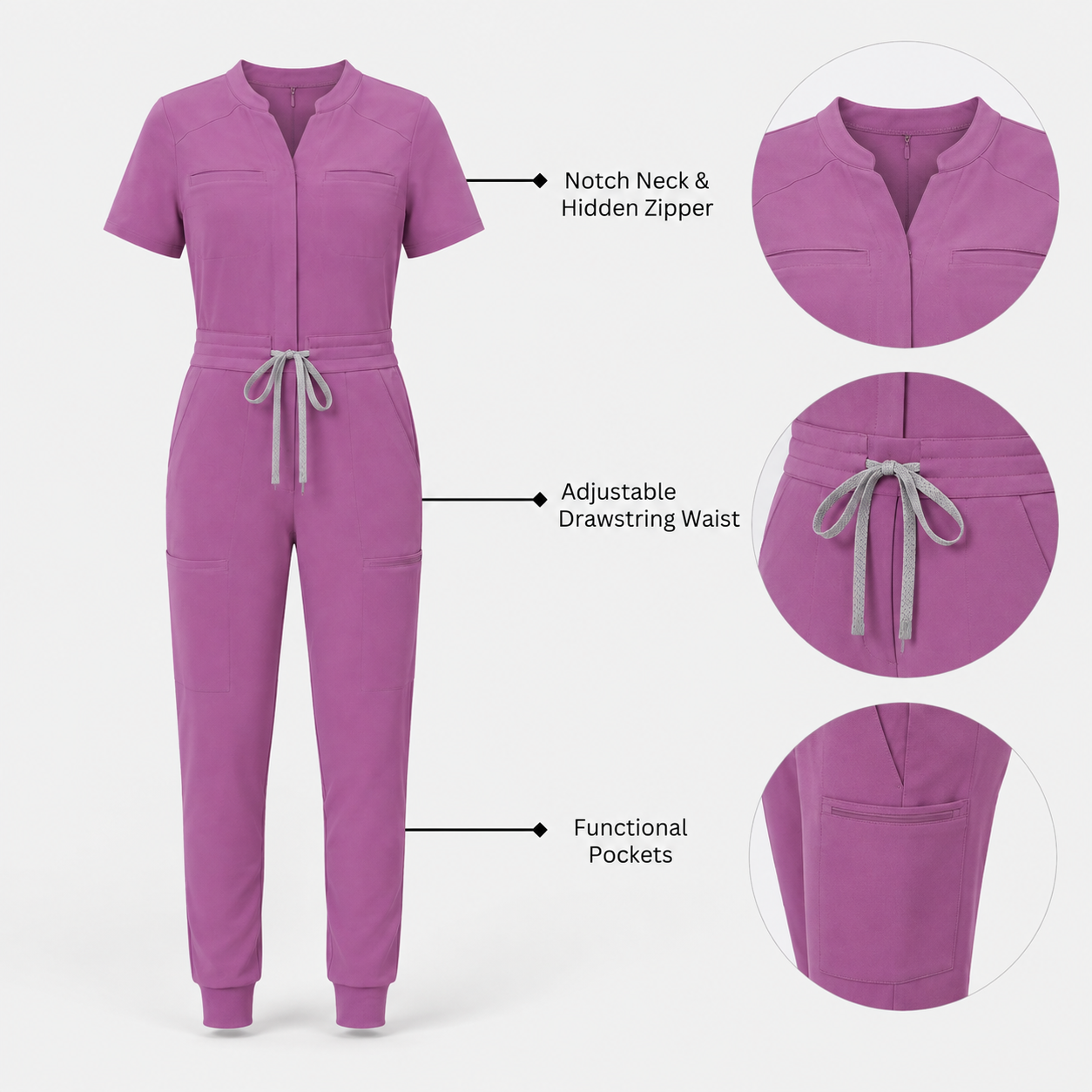 Women's Multi-Pocket Drawstring Jogger Scrub Jumpsuit