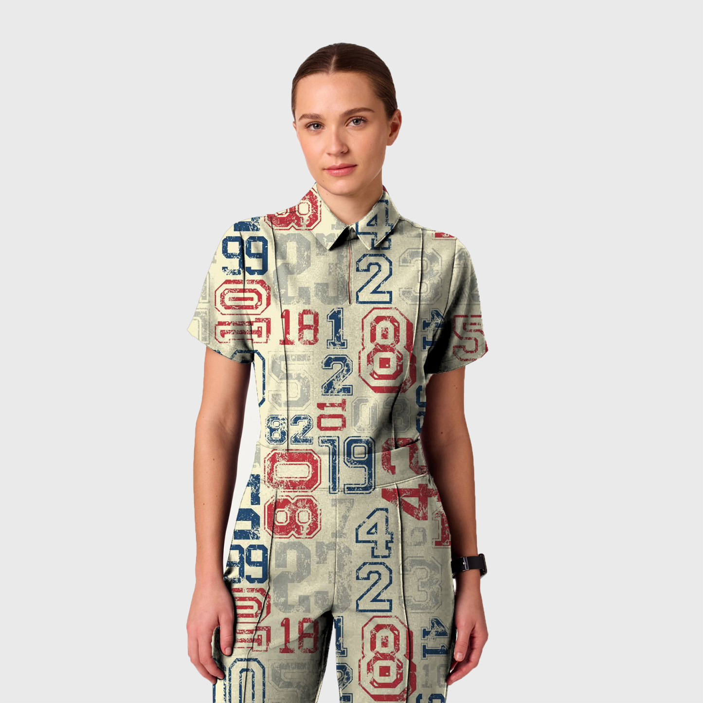 Women's Retro Letter Printed Scrub Jumpsuit