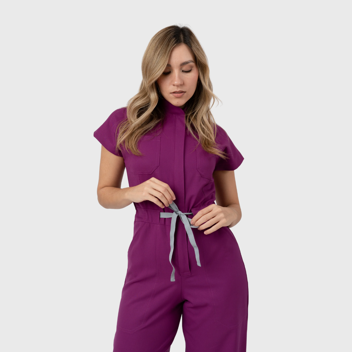 Women's 4 Pockets Drawstring Flared Scrub Jumpsuit Jog009