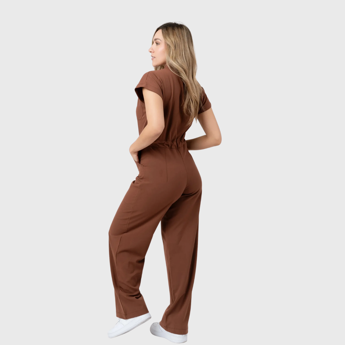 Women's 4 Pockets Drawstring Flared Scrub Jumpsuit Jog009