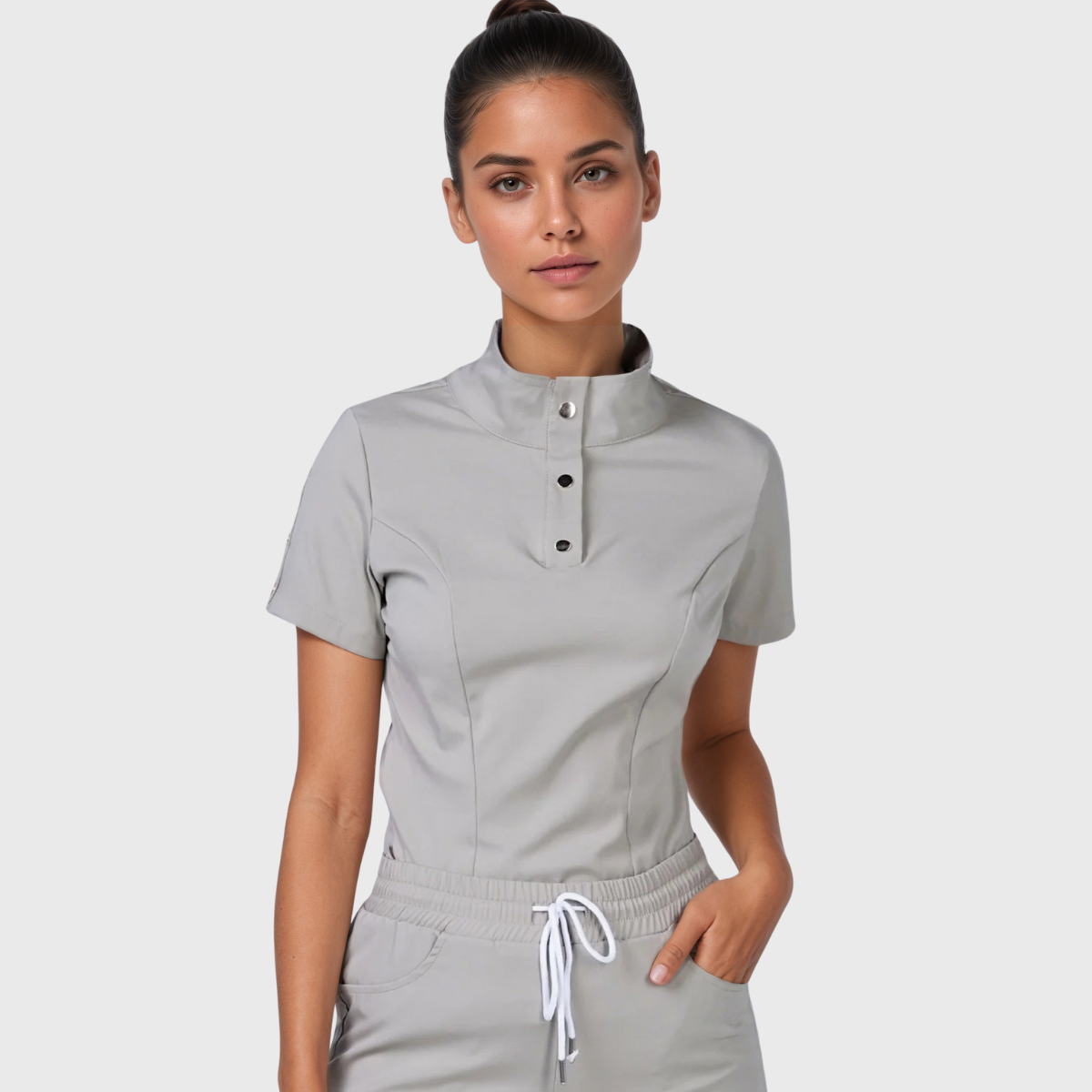 Women's Button Mandarin Collar Slim Fit Scrub Top™