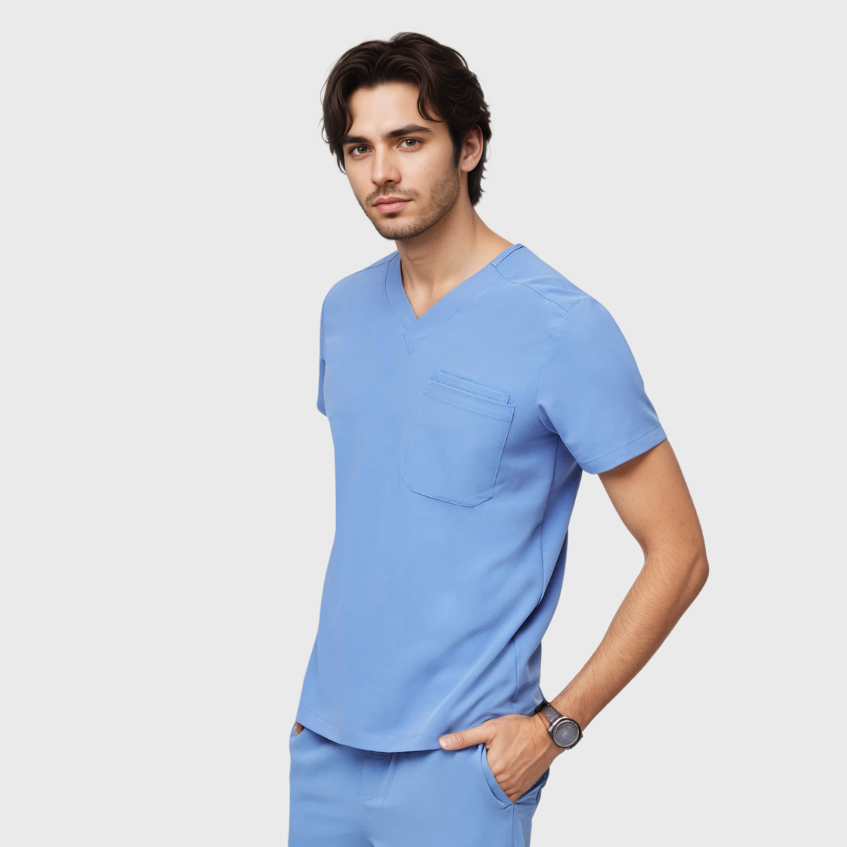 Men's Modern V-neck Three-Pocket Scrub Top