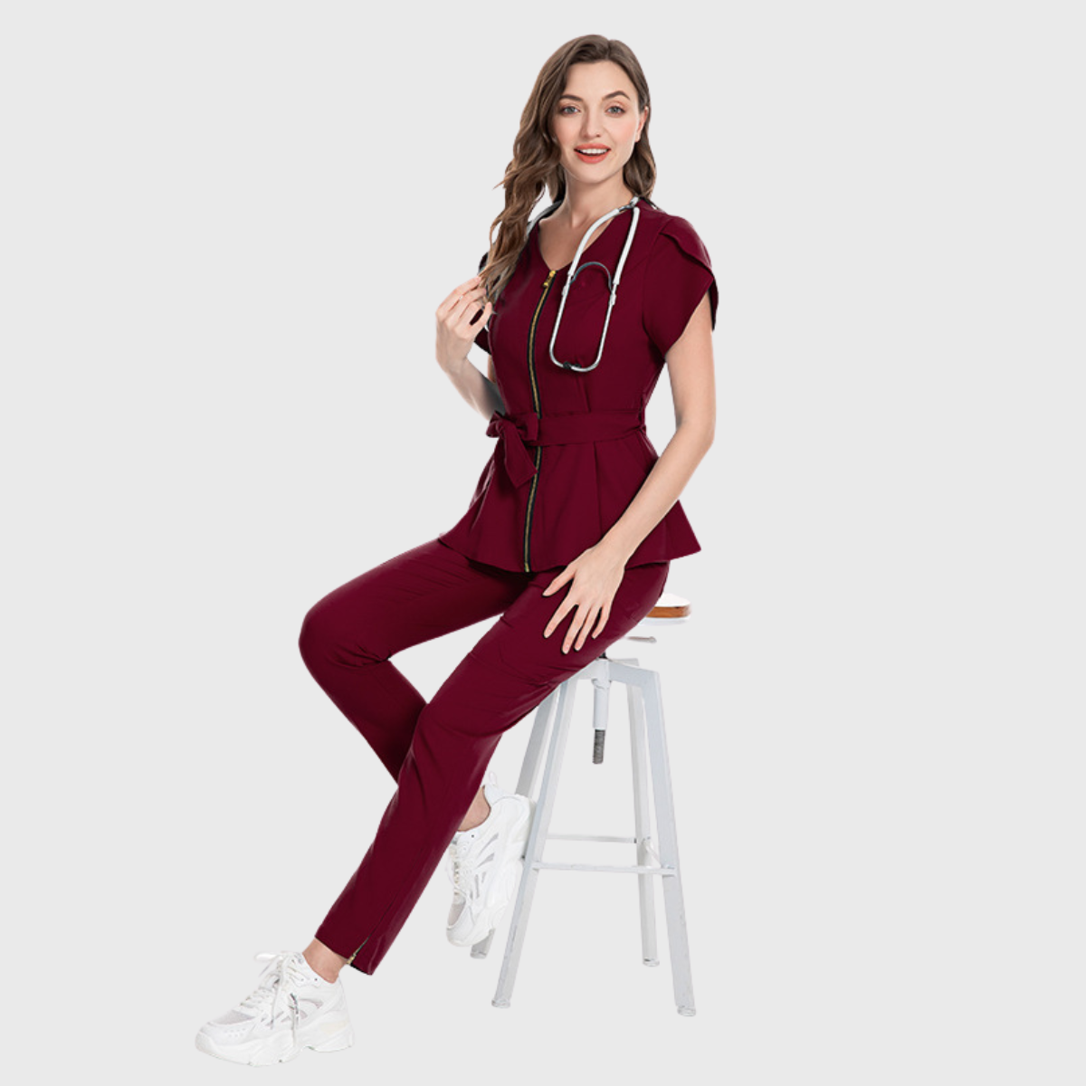 Women's Waist Belt Zipper Scrub Set S5