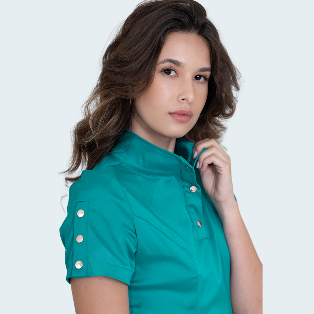 Women's Button Stand Collar Side Zipper Scrub Top™