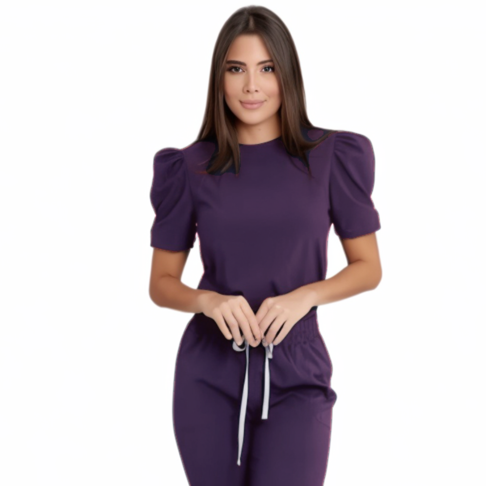 Women's Round Neck Puffed Sleeves Scrub Top™