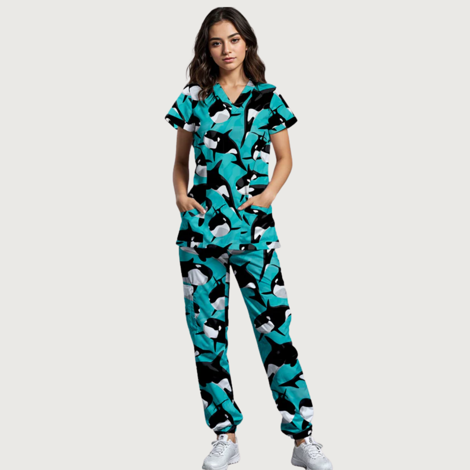 Women's Walter the Whale V-neck Scrub Set SA13