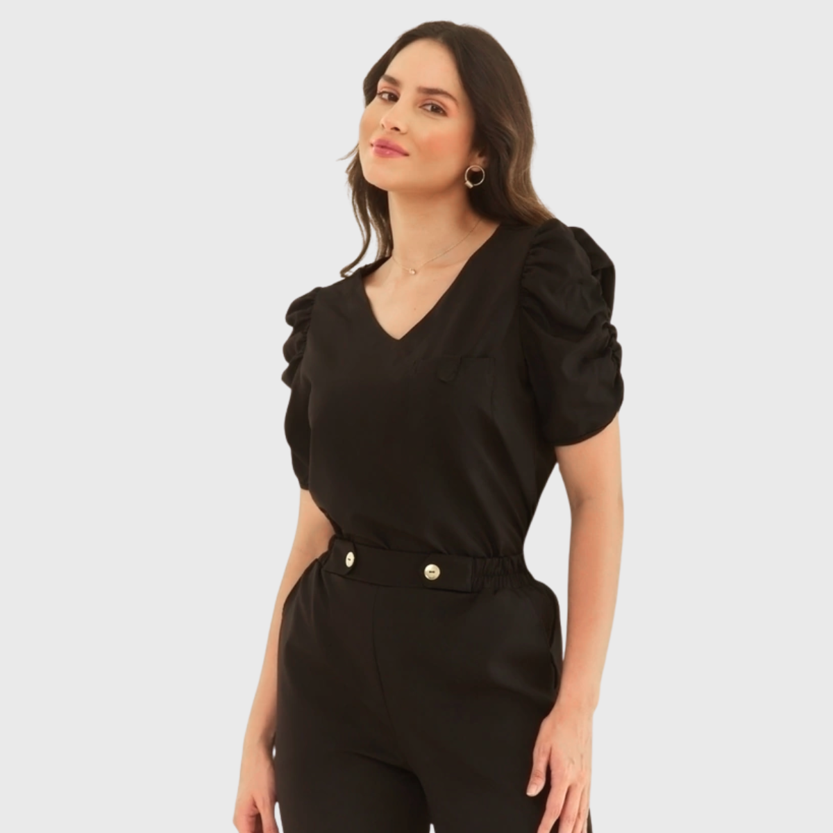 Women's V-Neck Puff Sleeve Scrub Top