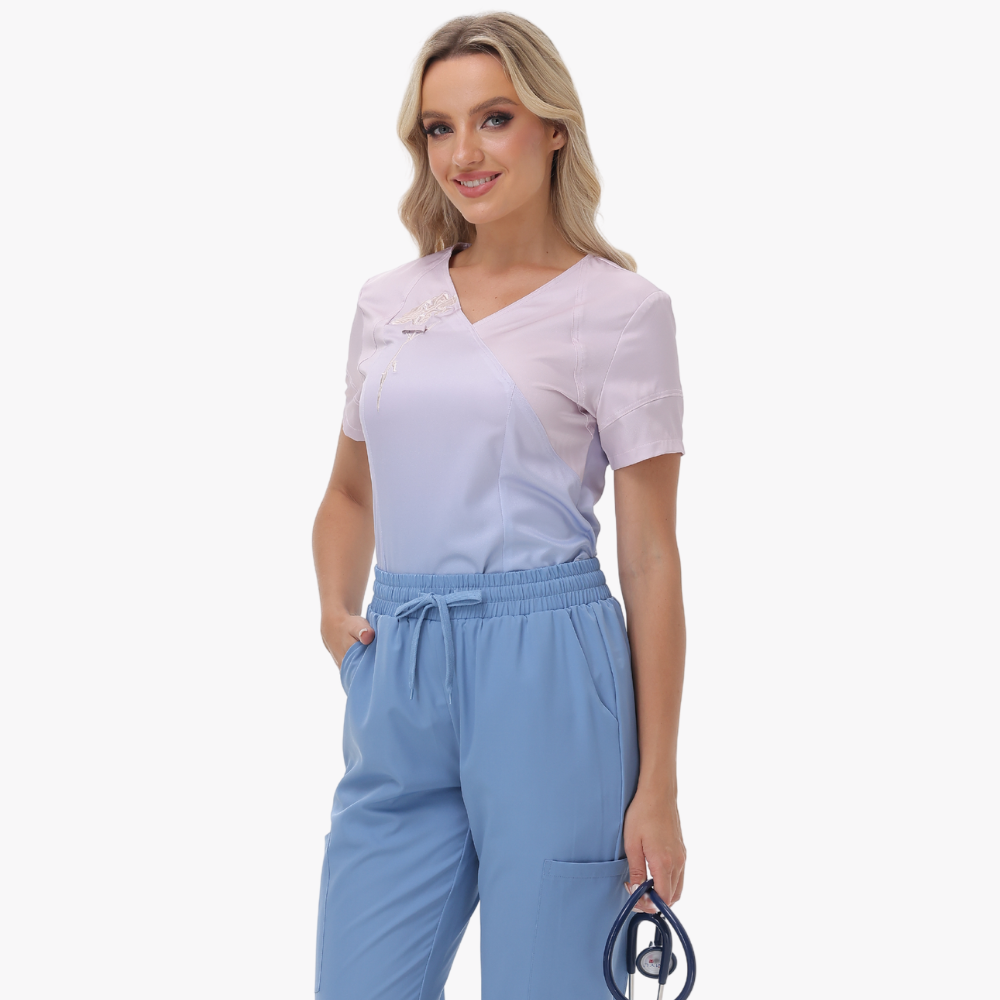 Women's Floral Graphic Two Pockets Scrub Top