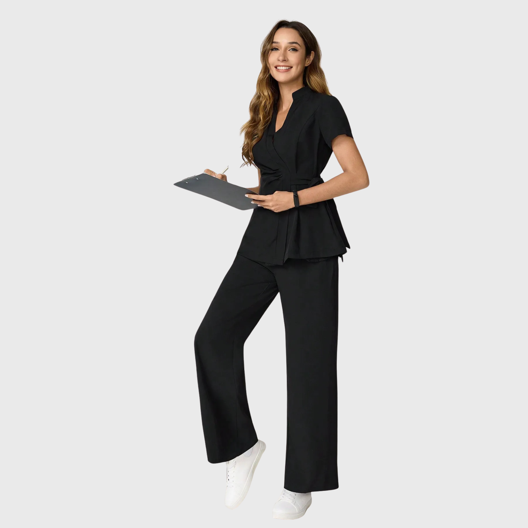 Women's Waist-cinched Wide Leg Scrub Set