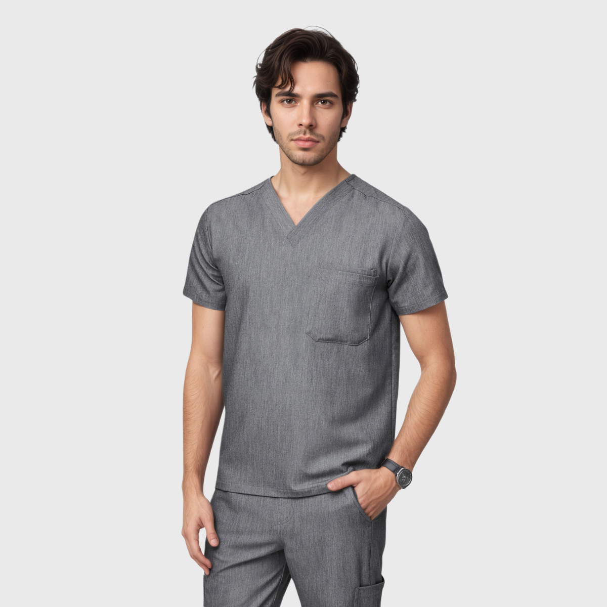 Men's Modern V-neck Three-Pocket Scrub Top