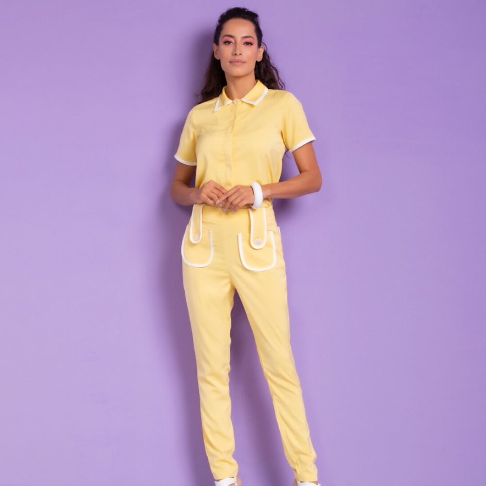 Women's Slim Fit Scrub Top with Pearl Button