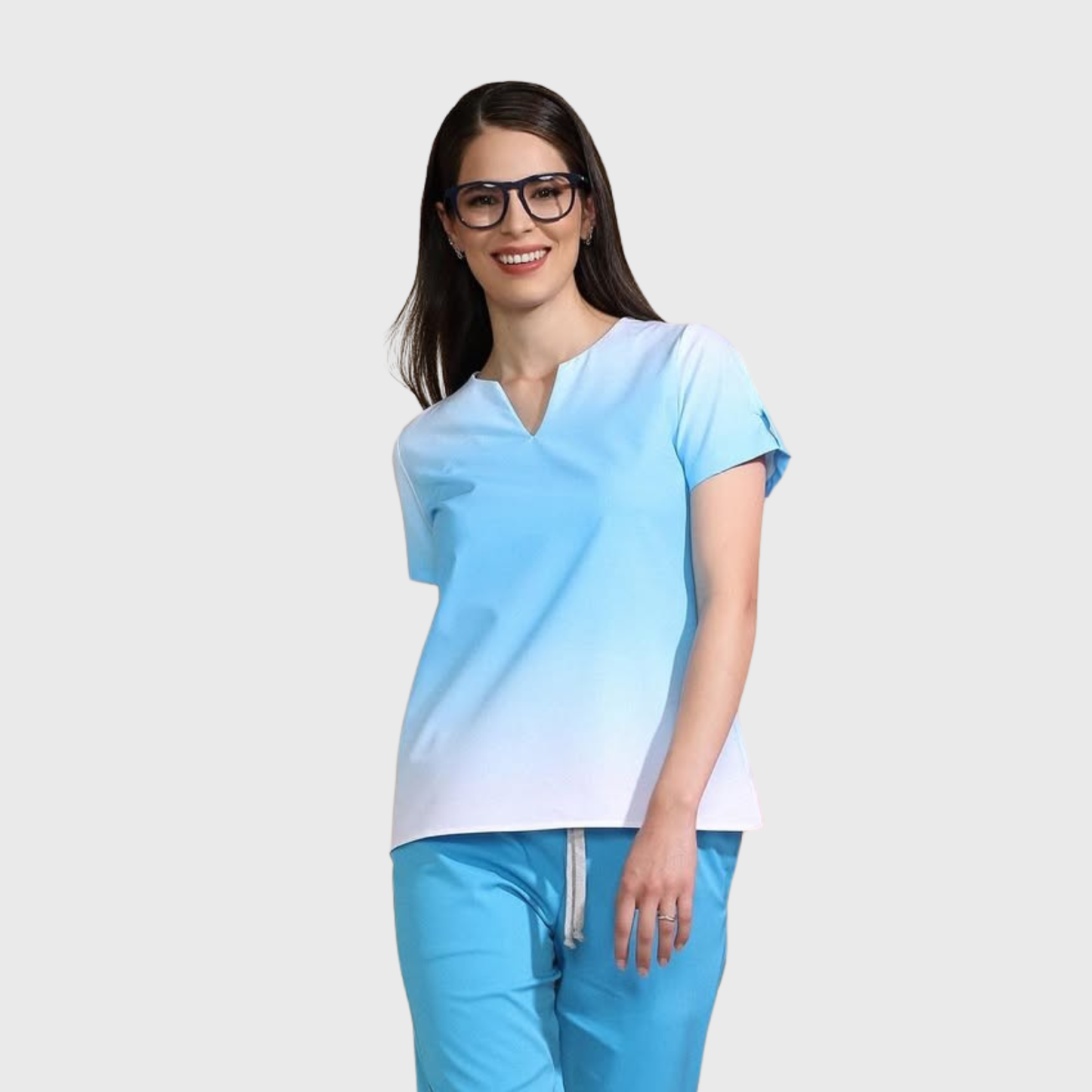 Women's V-neck Gradient Sleeves Split Scrub Top™