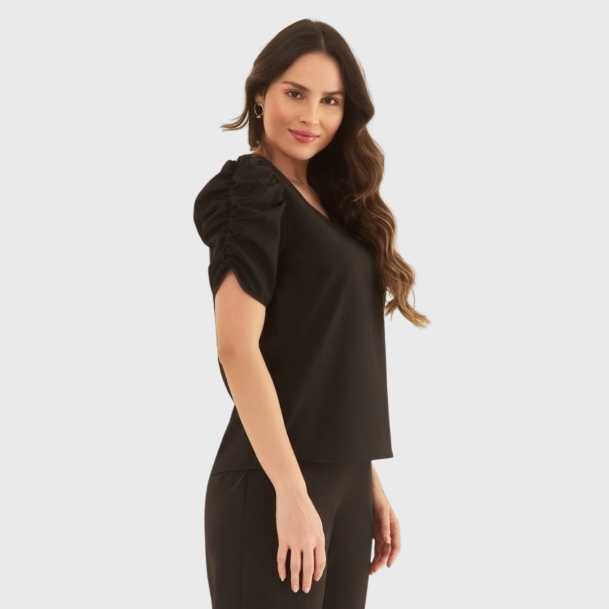 Women's V-Neck Puff Sleeve Scrub Top