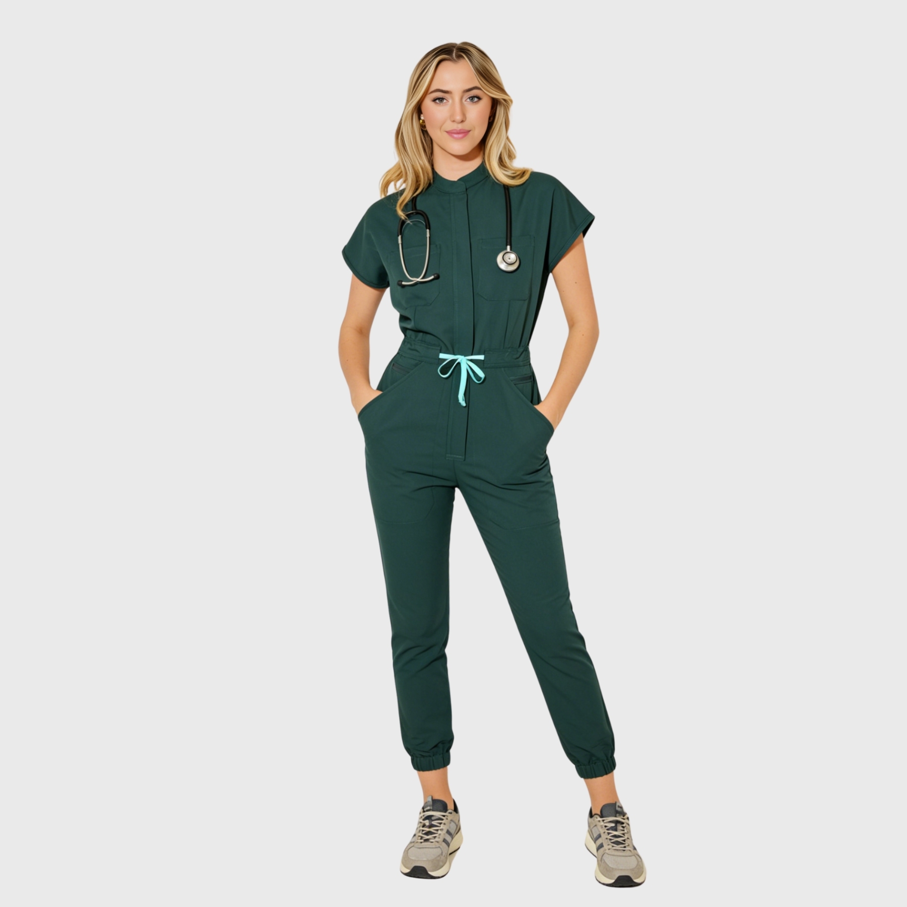 Women's Slim Fit 9-Pocket Jogger Scrub Jumpsuit
