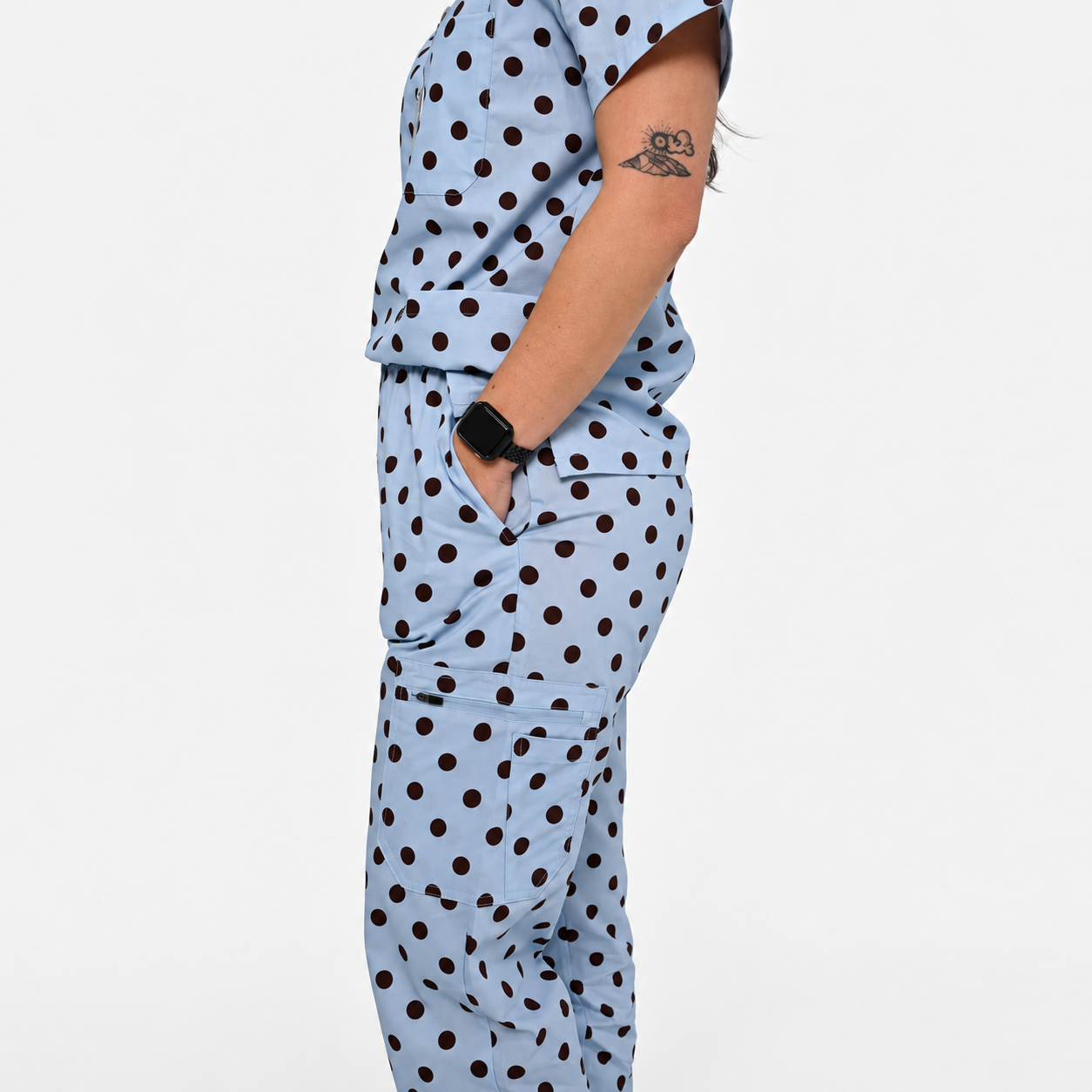 Women’s Elastic Waist 4-Pocket Cocoa Sky Polka Dot Printed Scrub Pants