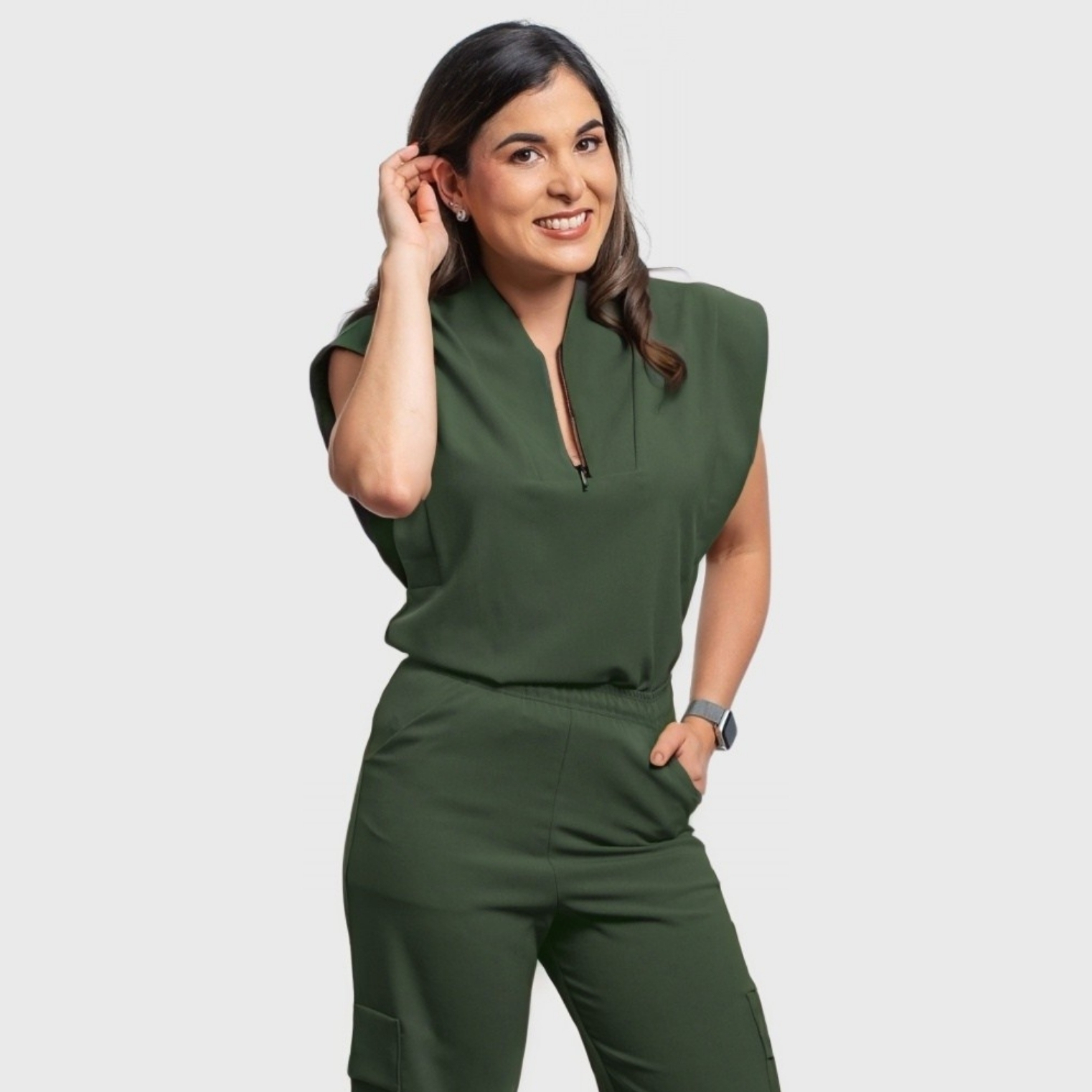 Women's Sleeveless Front Zip Neck Scrub Top
