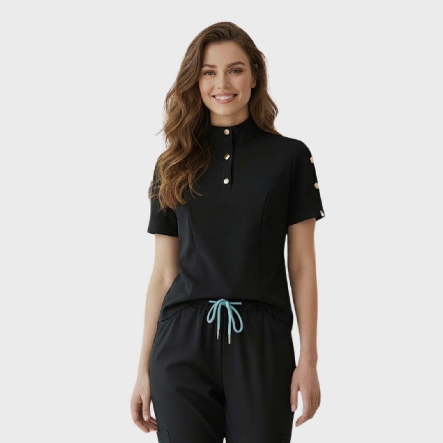 Clara Women's Button Mandarin Collar Slim Fit Scrub Top