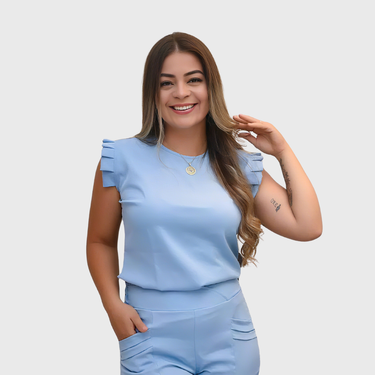 Women's Round Neck Pleated Sleeve Scrub Top™