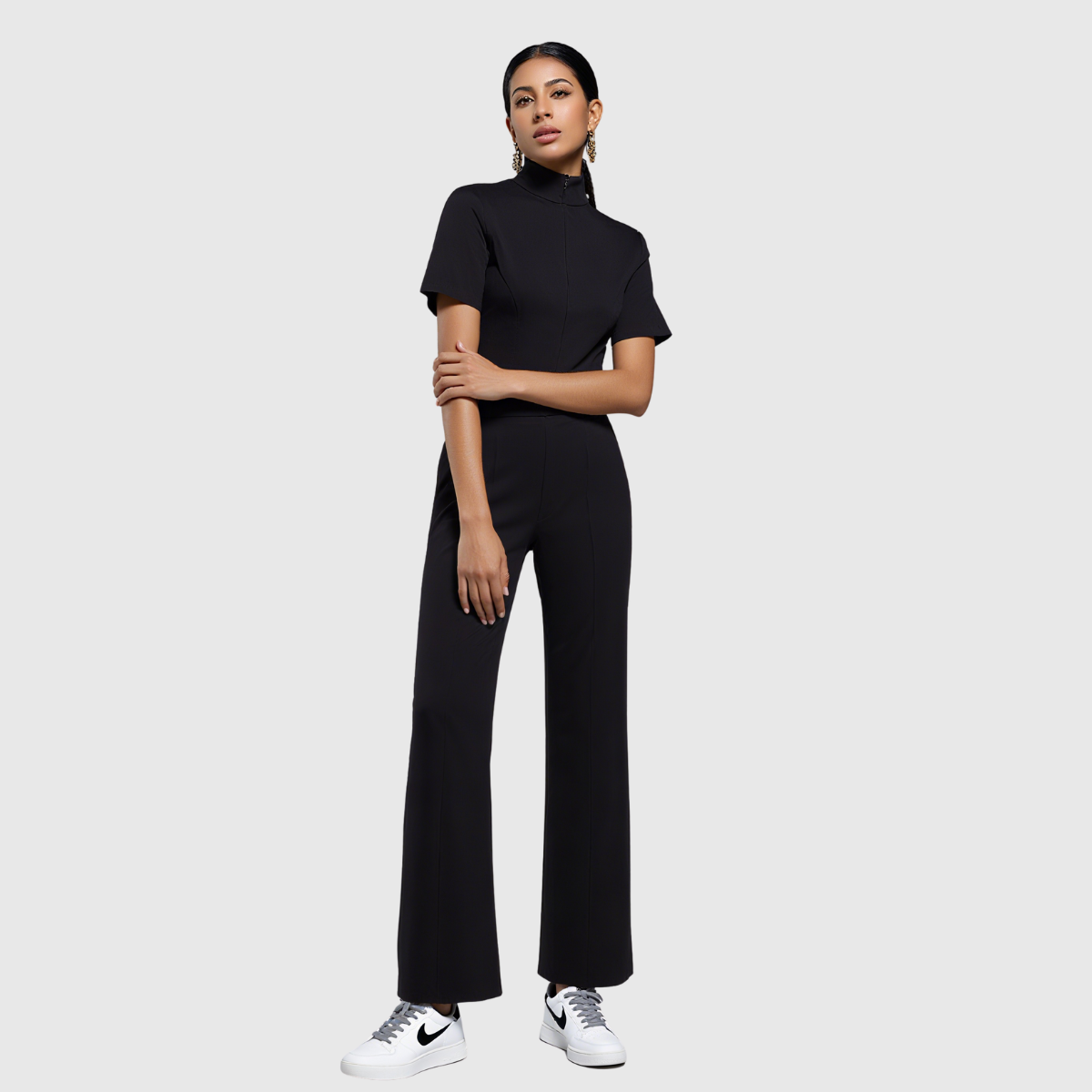 Women's Slim Fit Wide Leg Zip Neck Flex™ Scrub Jumpsuit