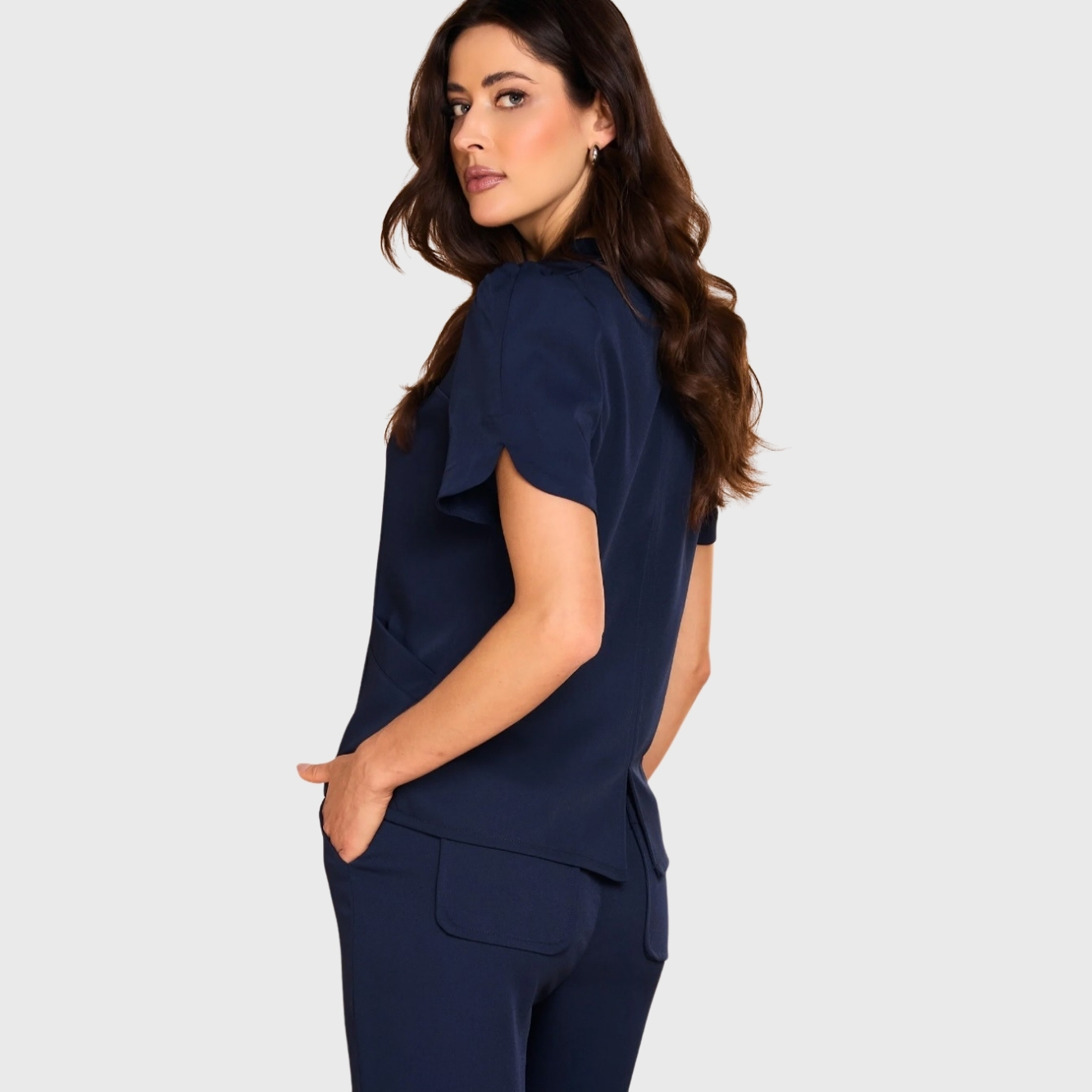 Women's Puff Sleeve Open Mandarin Collar Scrub Top