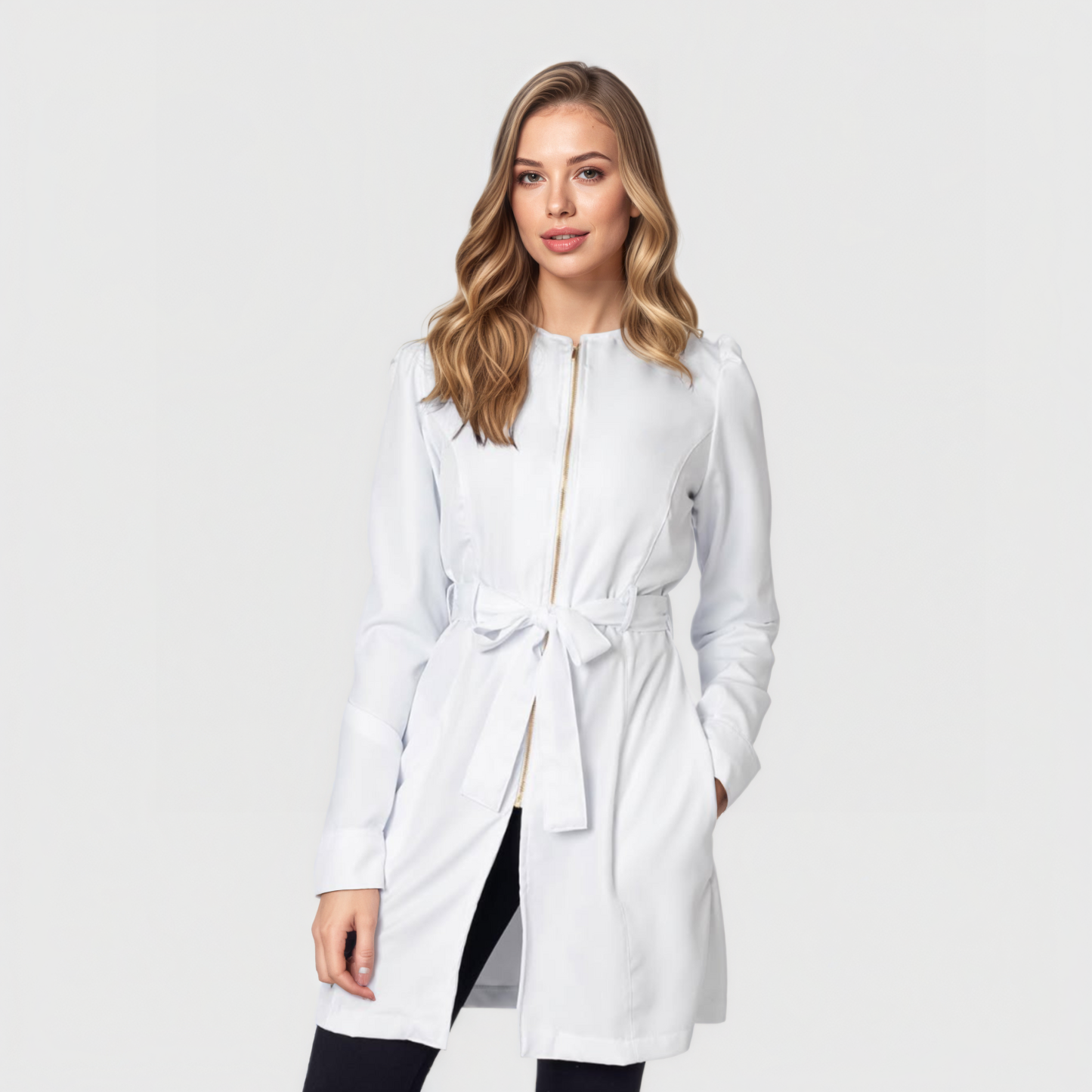 Women's Slim Fit Lab Coat With Puff Sleeves
