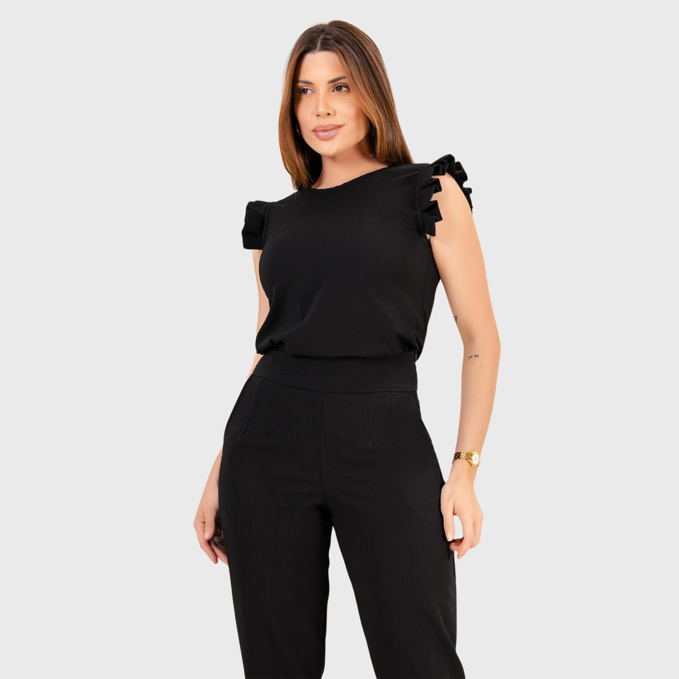 Women's Round Neck Ruffle Sleeve Tuckable Scrub Top