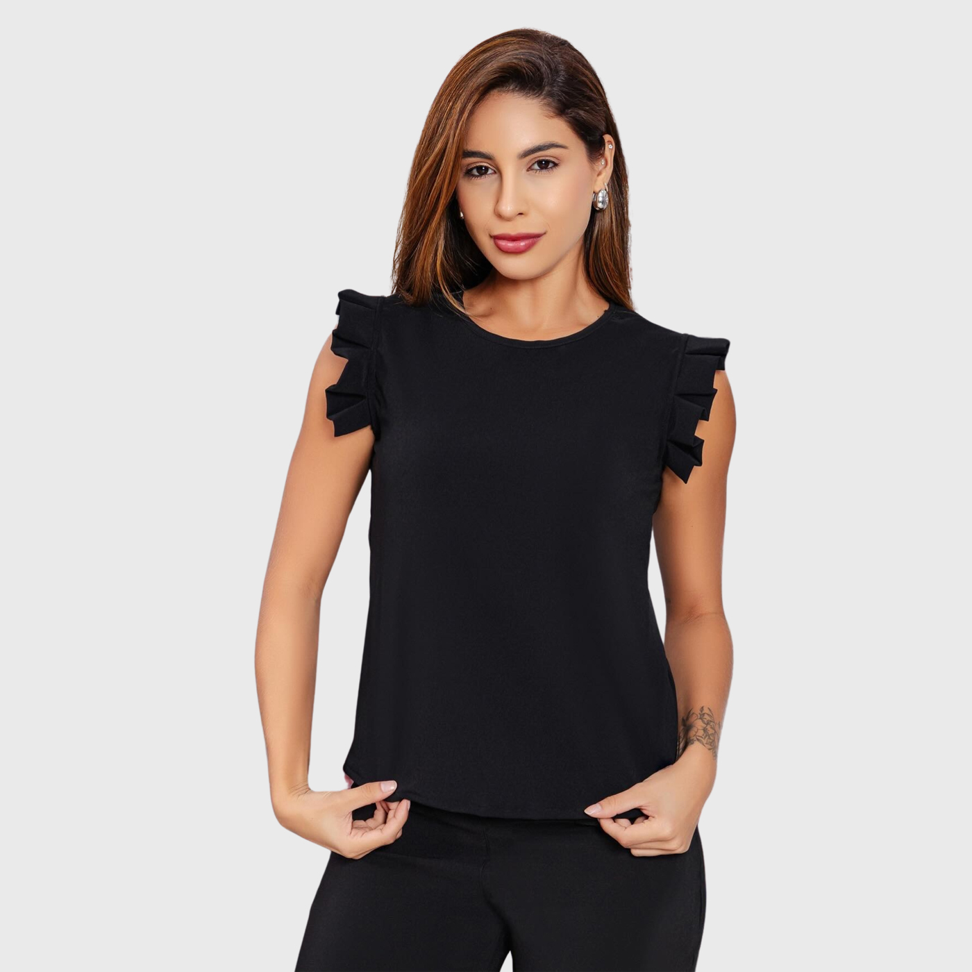 Women's Round Neck Ruffle Sleeve Tuckable Scrub Top