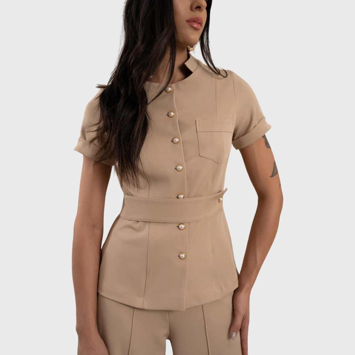 Women's Short Sleeves Priest Collar Scrub Top™