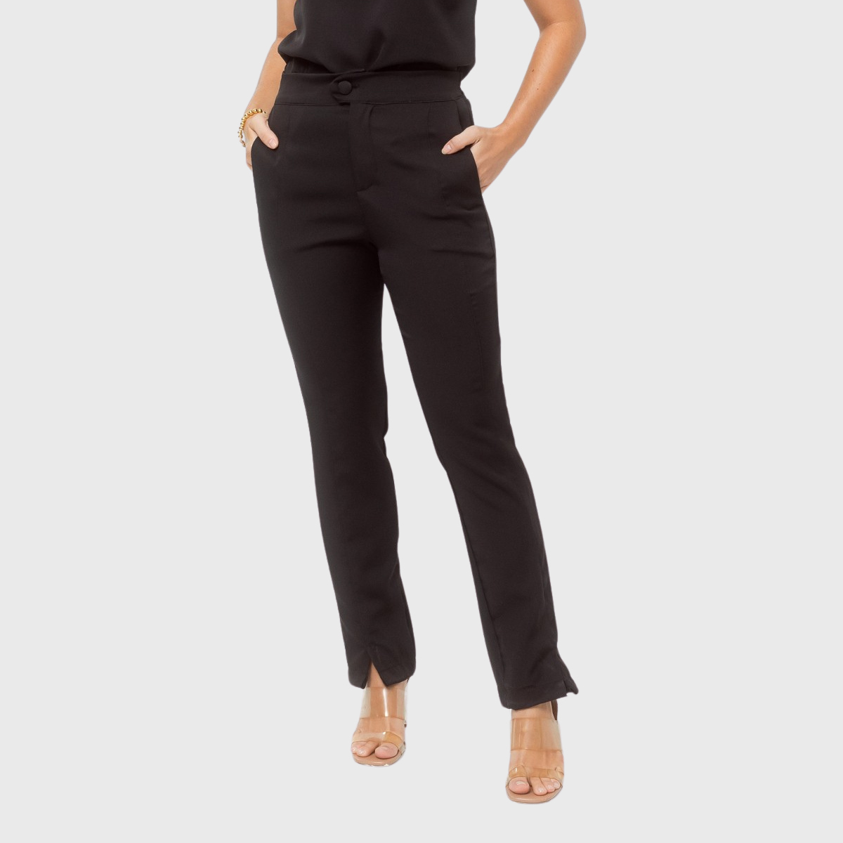 Clara Women's Modern Elastic Waistband Hem Slit Scrub Pants