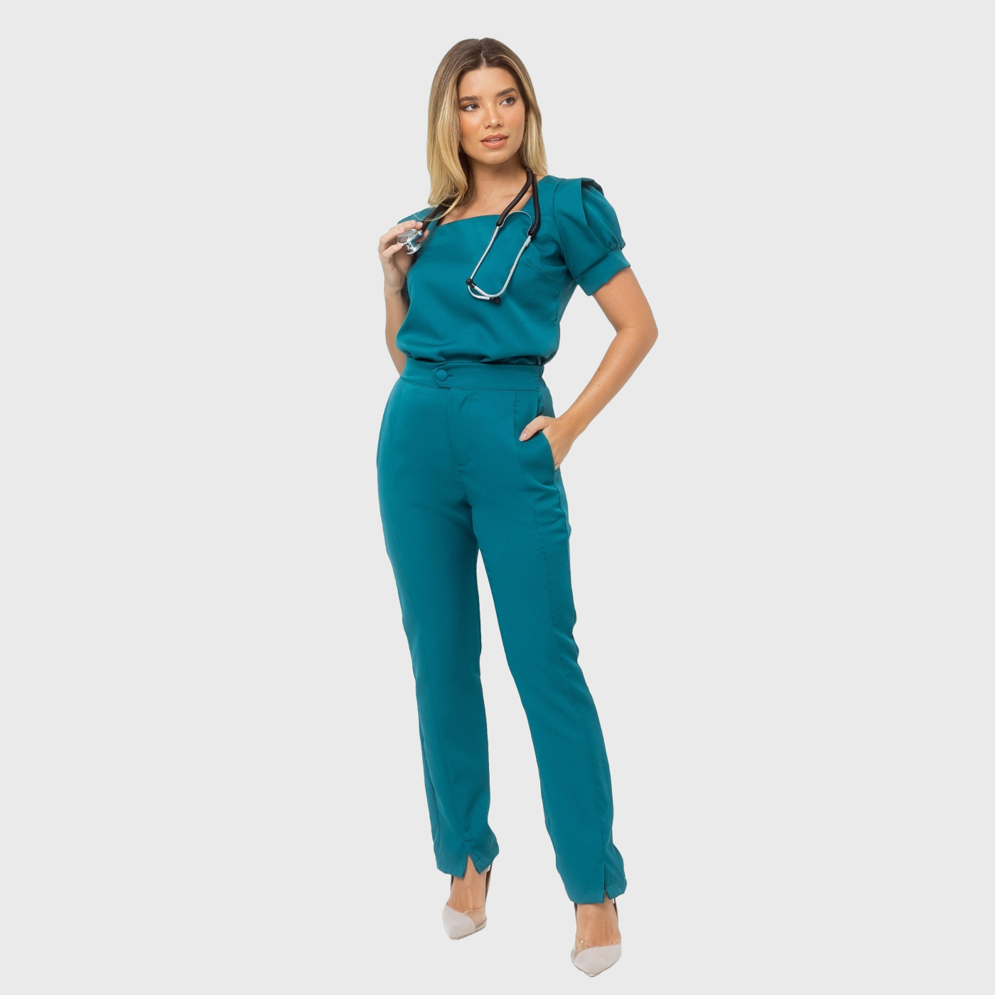 Women's Modern Elastic Waistband Hem Slit Scrub Pants™