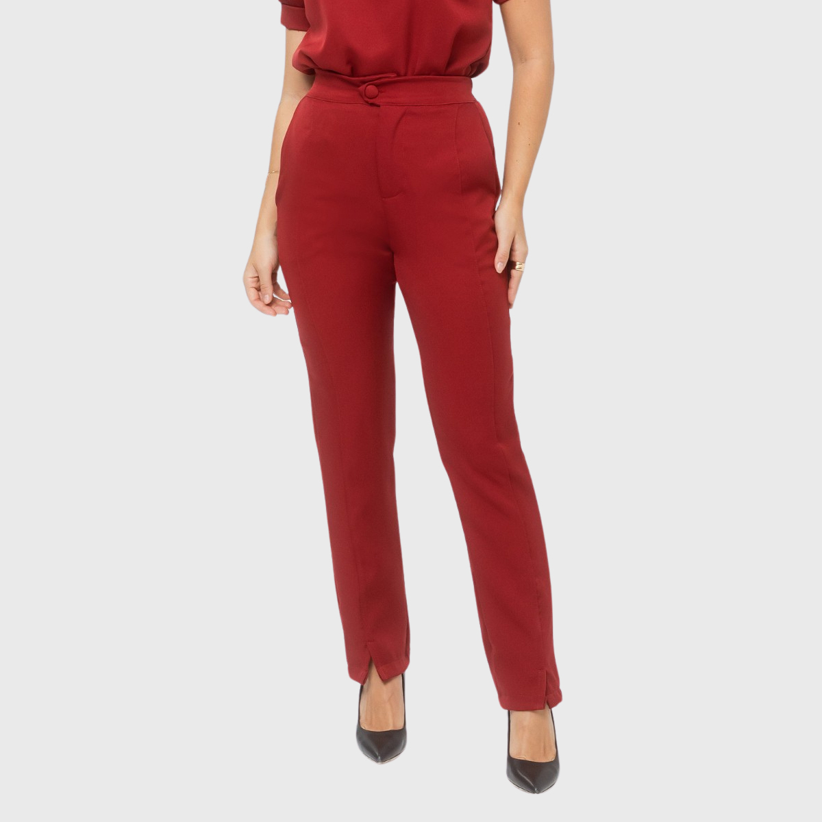 Clara Women's Modern Elastic Waistband Hem Slit Scrub Pants